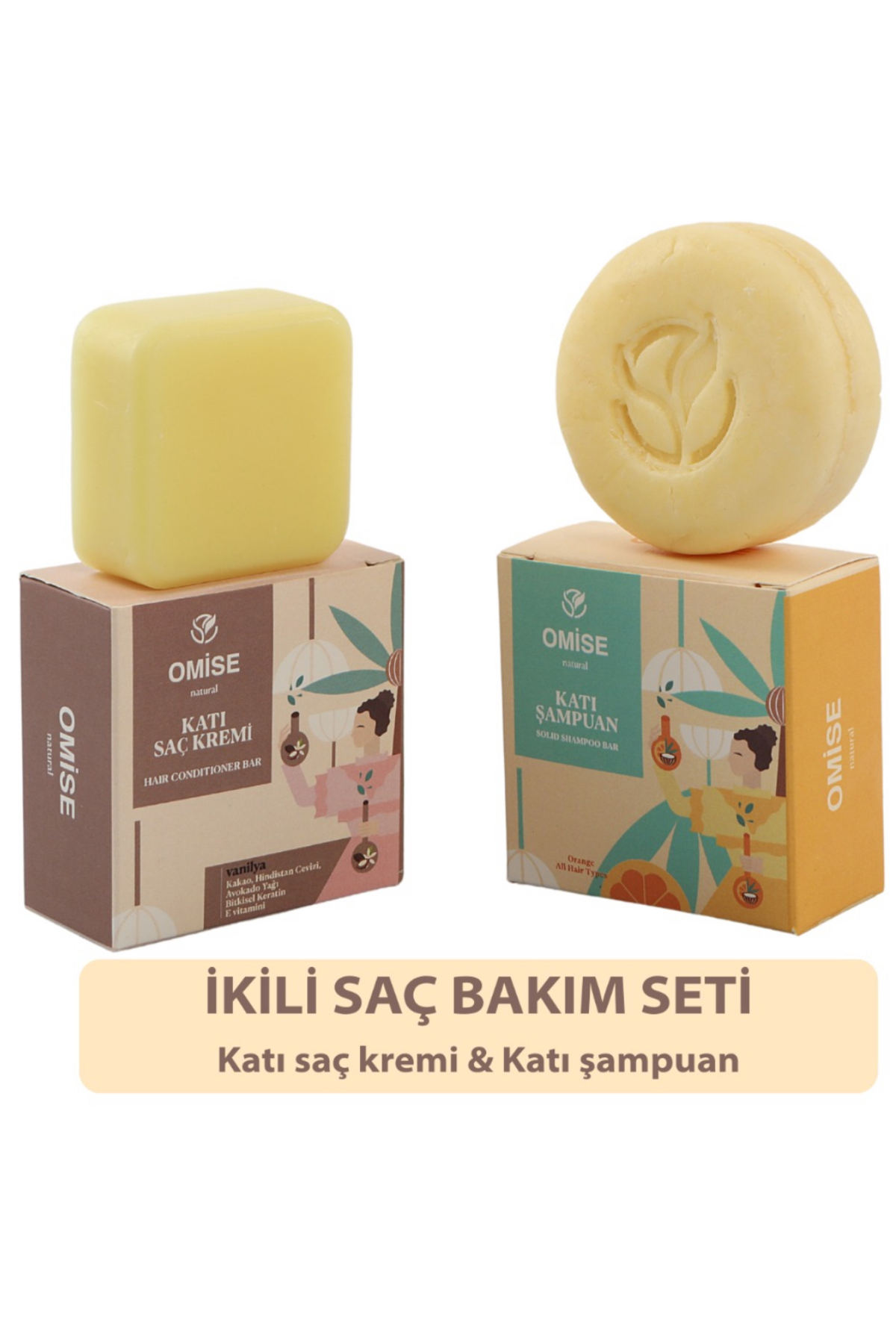 Omise natural , İkili Set, Katı Şampuan 95 gr + Katı Saç Kremi 65 gr — 004