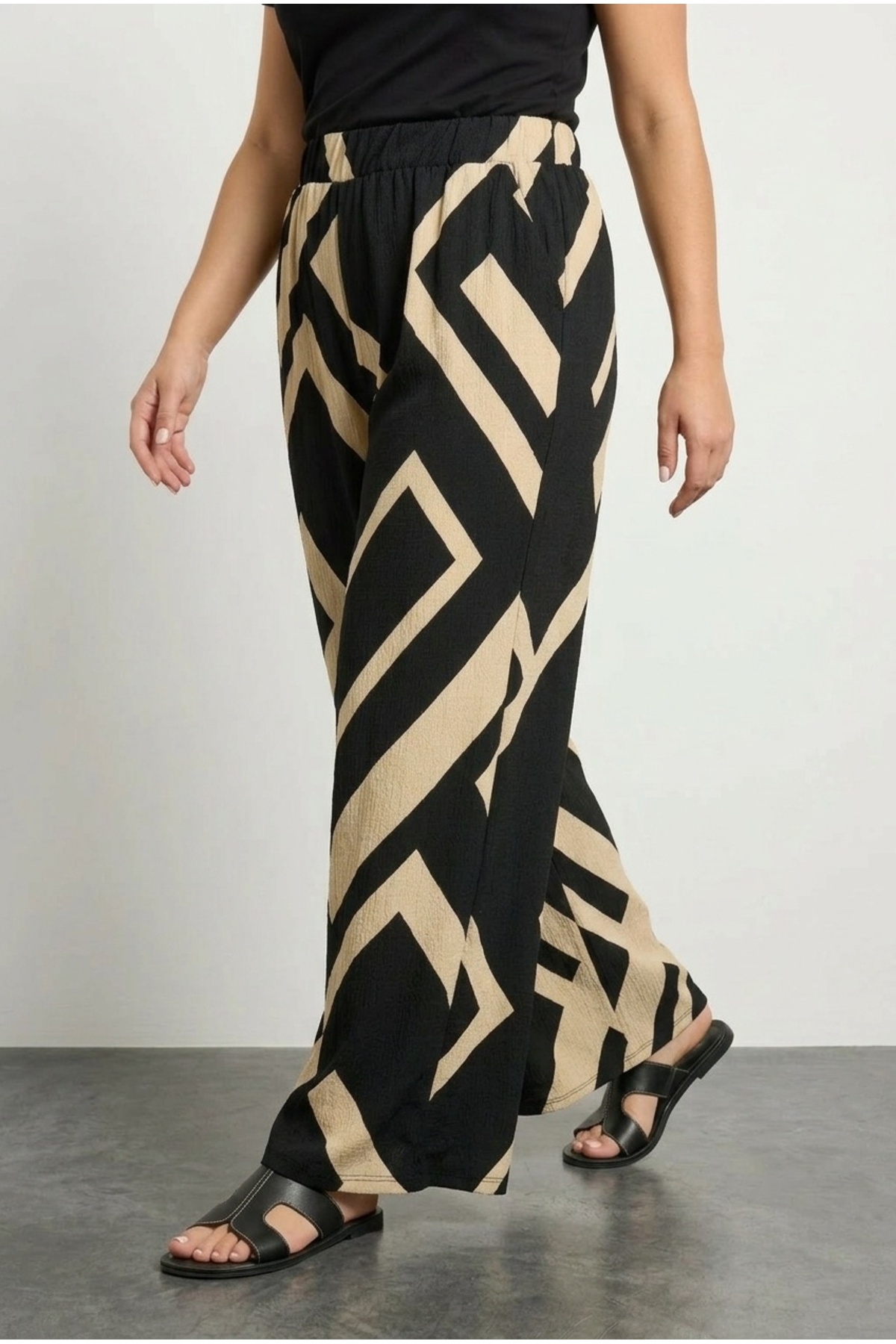 Stil Diva  Büyük Beden Beli Lastikli Bol Paça Cepli Pantolon 310141 - Görsel 5