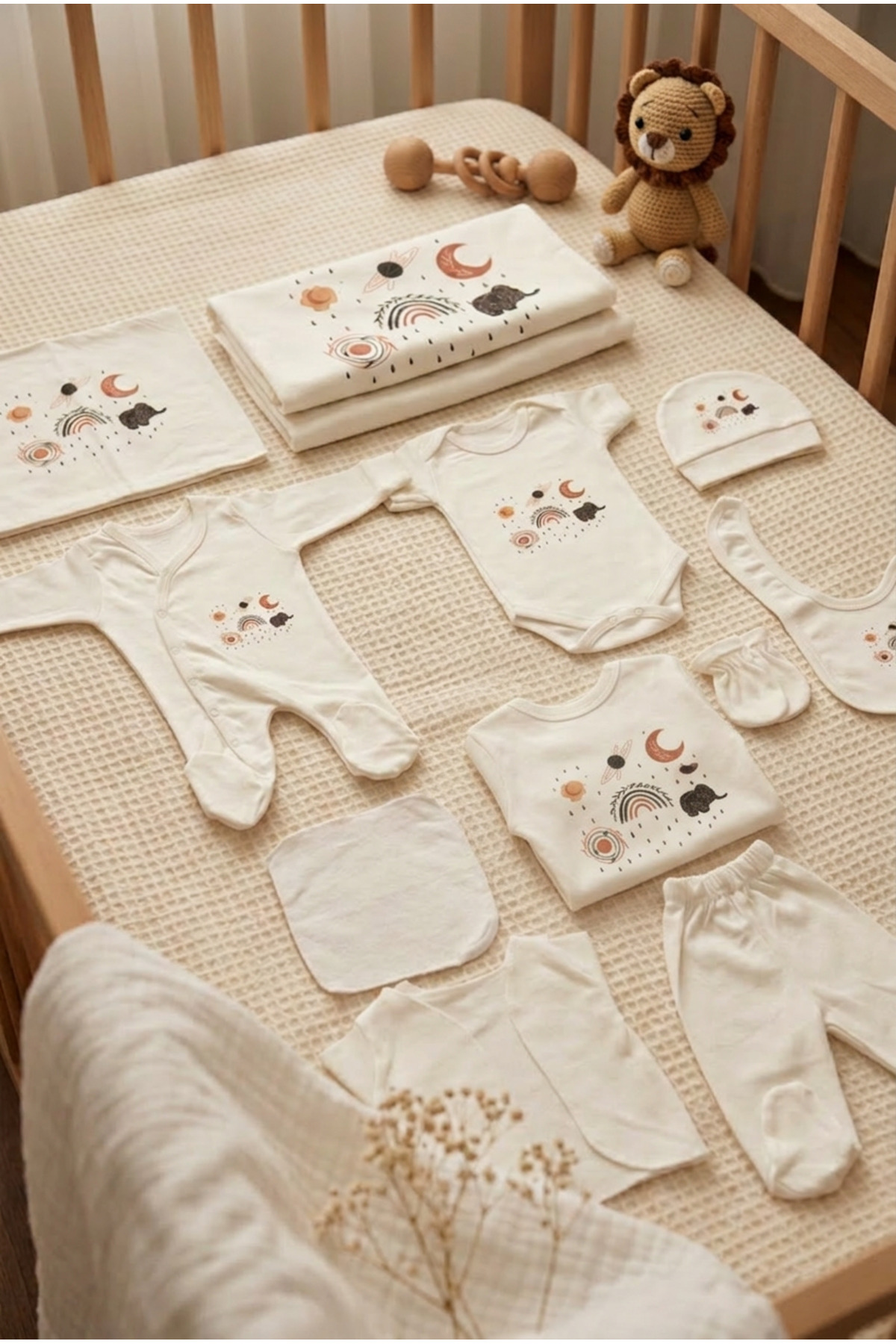 bebeqon 11 Parça Sevimli Bohem Baskılı Yenidoğan Hastane Çıkışı Seti %100 Pamuk fotoğrafı 5 (önizleme)