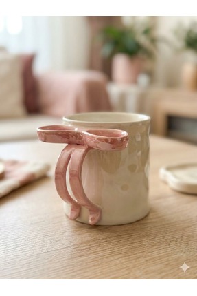 Palto Tasarım Kurdele Kupa (Pembe) - Hediye Seramik Kupa