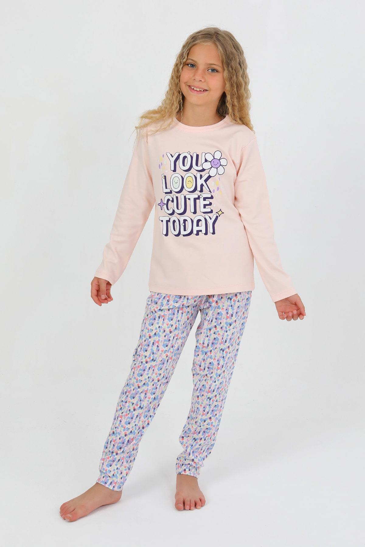 vitmo Kız Çocuk Uzun Kollu %100 Pamuk Pijama Takımı Look Cute fotoğrafı 3 (önizleme)