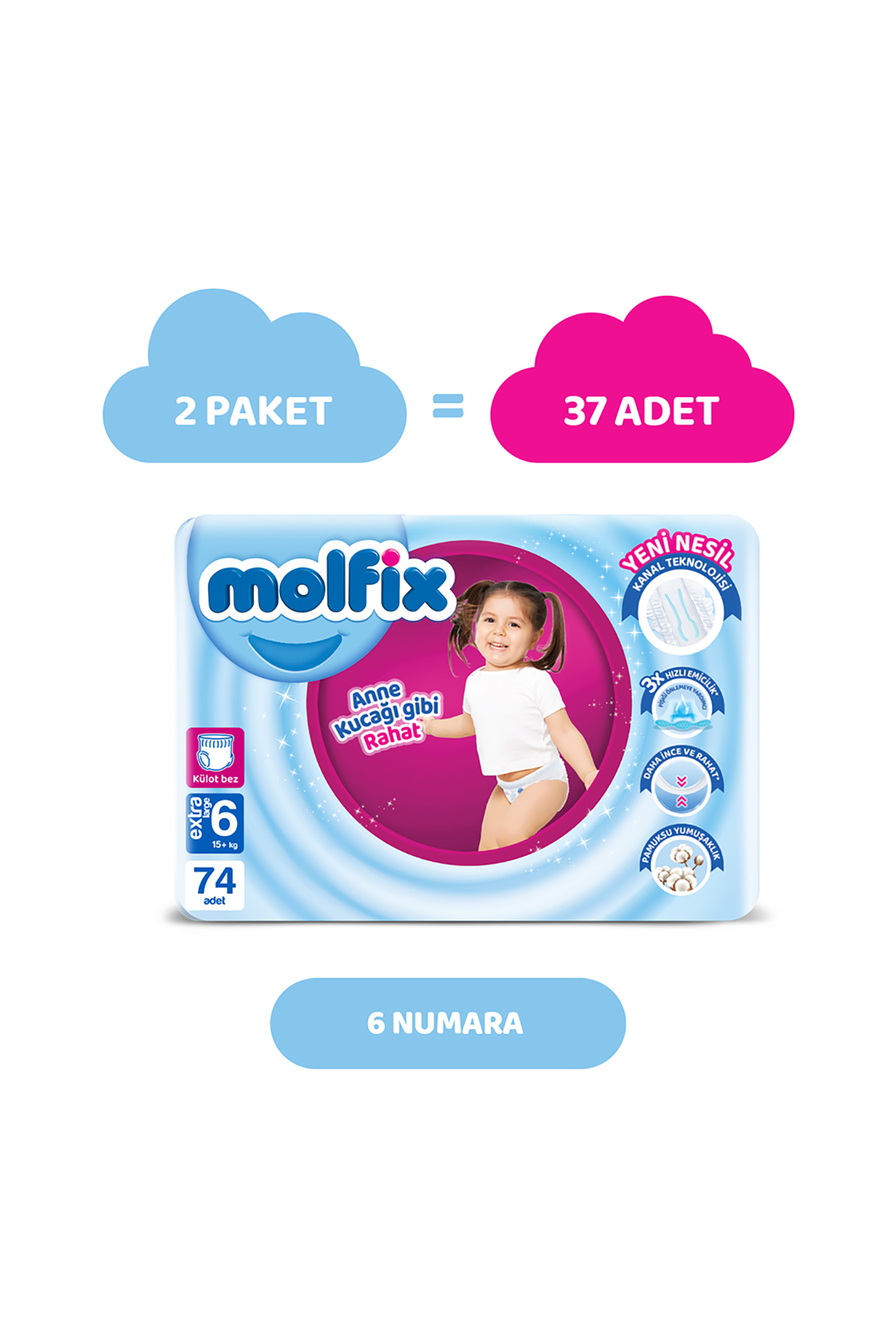 Molfix Pants Bebek Bezi 6 Beden E.Large Aylık AvantajPaketi 74 Adet fotoğrafı 2 (önizleme)