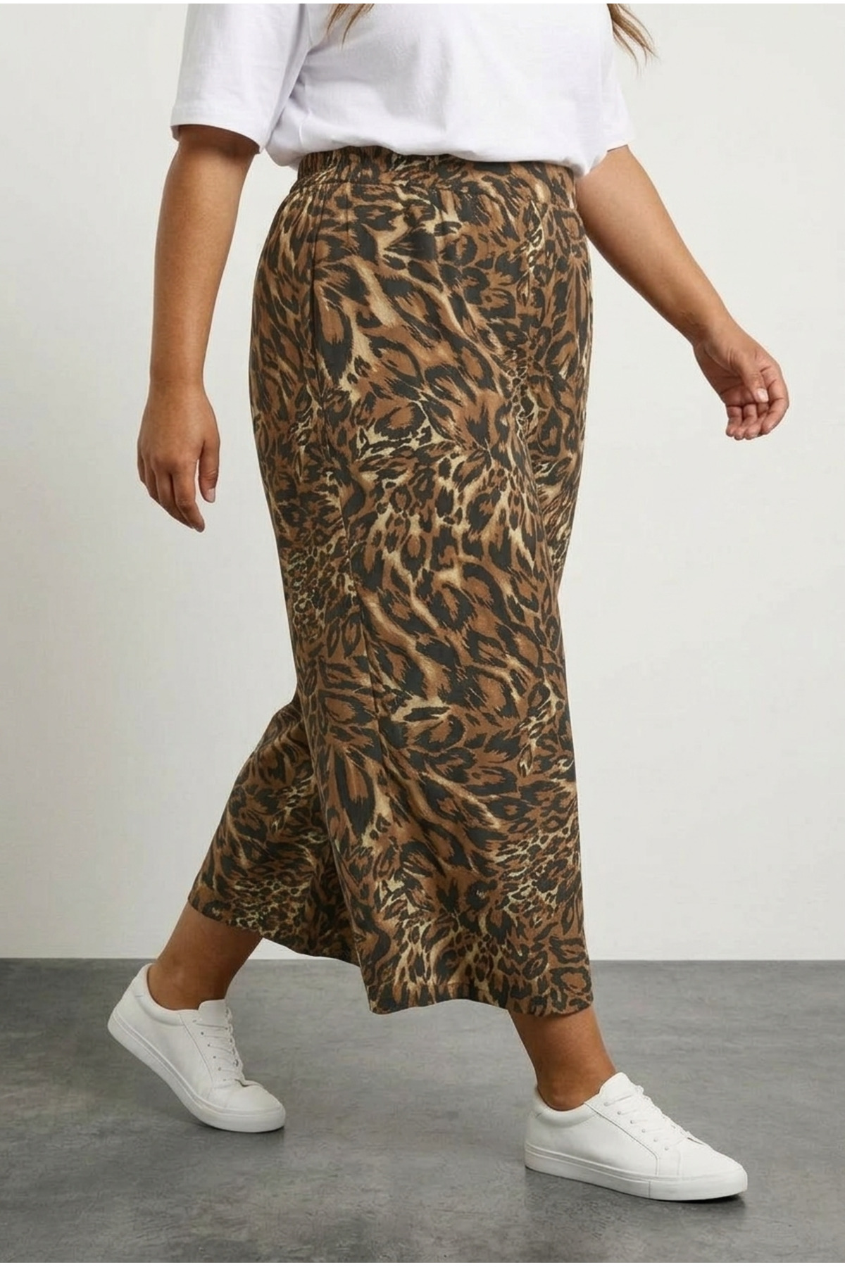 Stil Diva  Büyük Beden Beli Lastikli Bol Paça Leopar Desenli Cepli Pantolon 304271 - Görsel 5