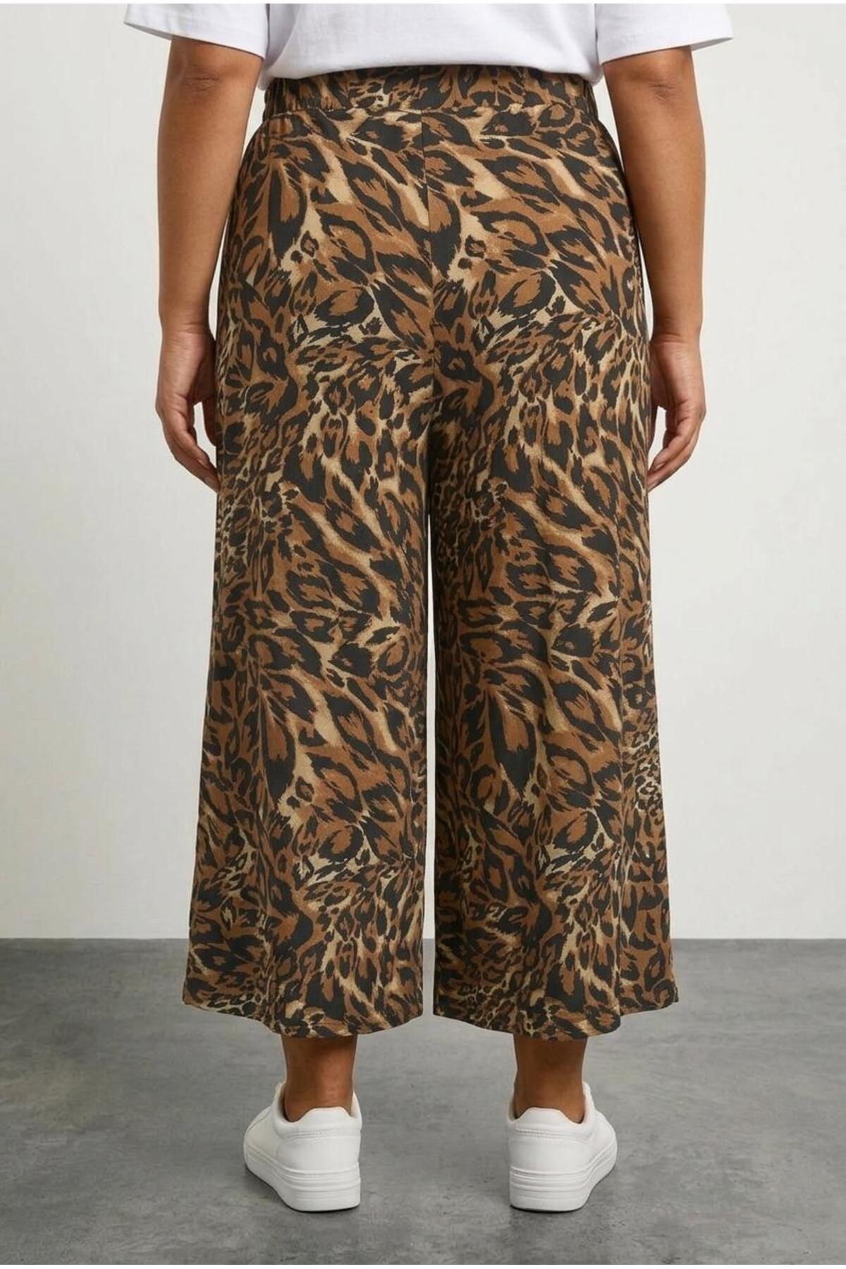 Stil Diva  Büyük Beden Beli Lastikli Bol Paça Leopar Desenli Cepli Pantolon 304271 - Görsel 4