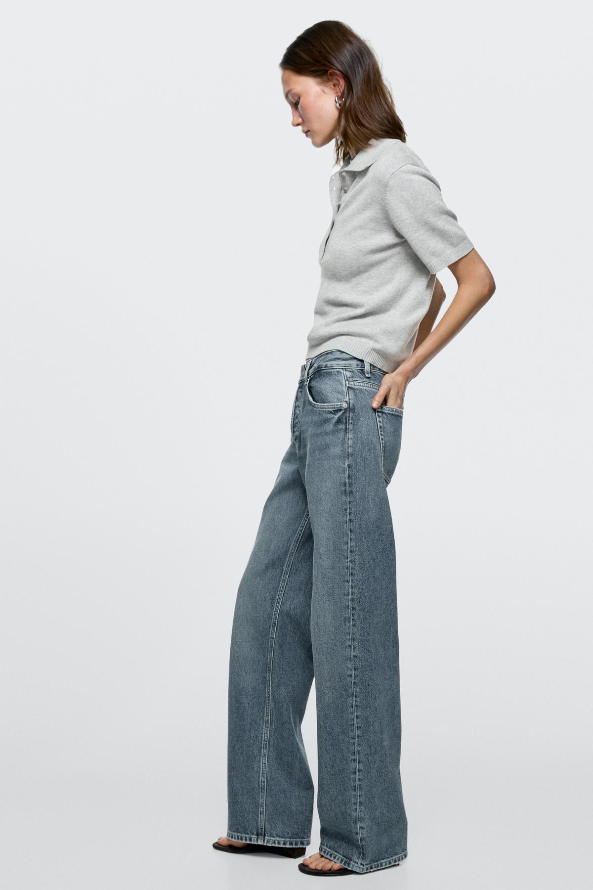 Massimo Dutti  Orta bel geniş paça jean - Görsel 4