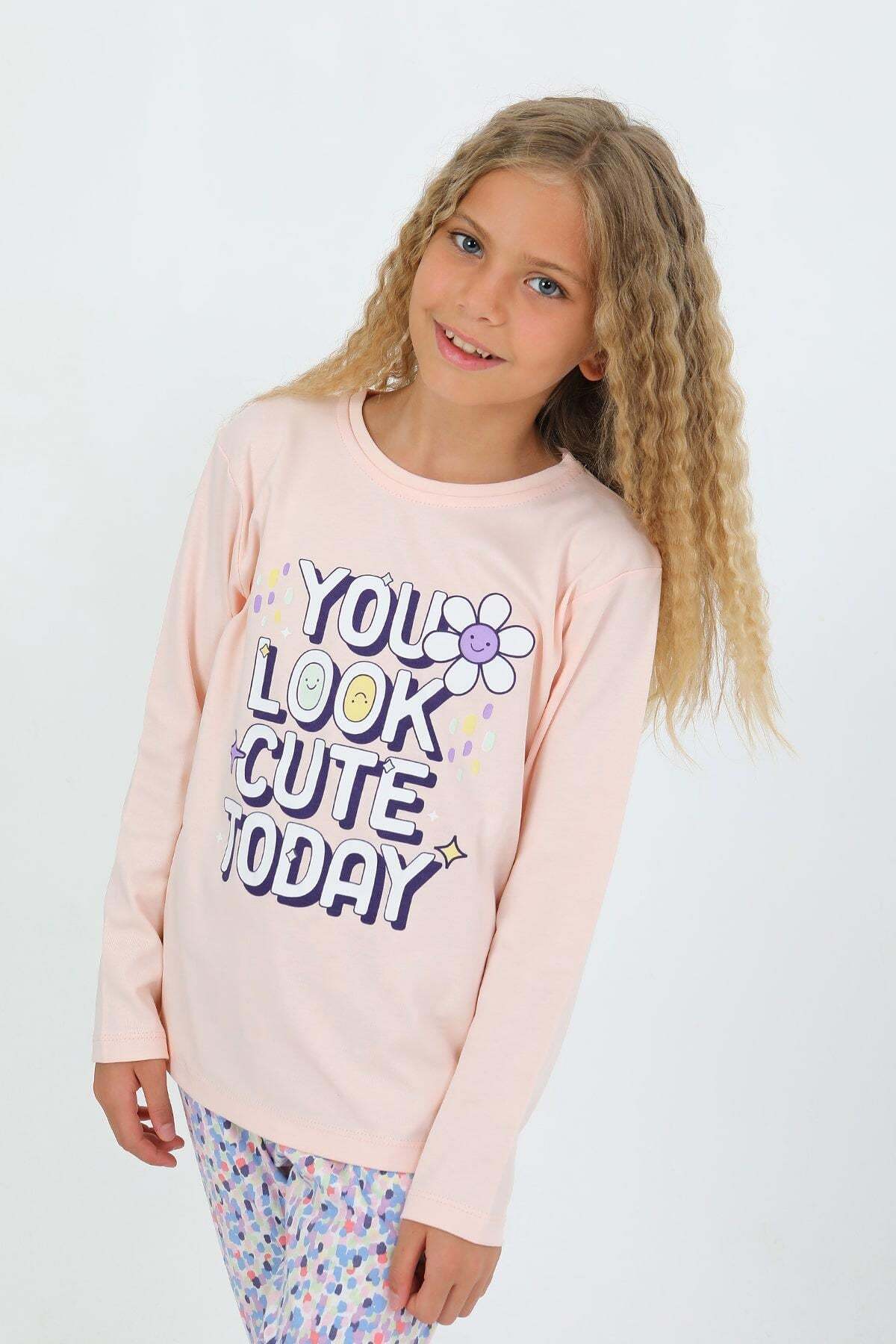 vitmo Kız Çocuk Uzun Kollu %100 Pamuk Pijama Takımı Look Cute fotoğrafı 2 (önizleme)