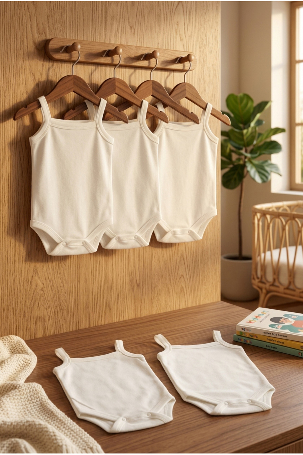 bebeqon %100 Pamuk Askılı Bebek Body 5’li Set Beyaz Çıtçıtlı Zıbın fotoğrafı 5 (önizleme)