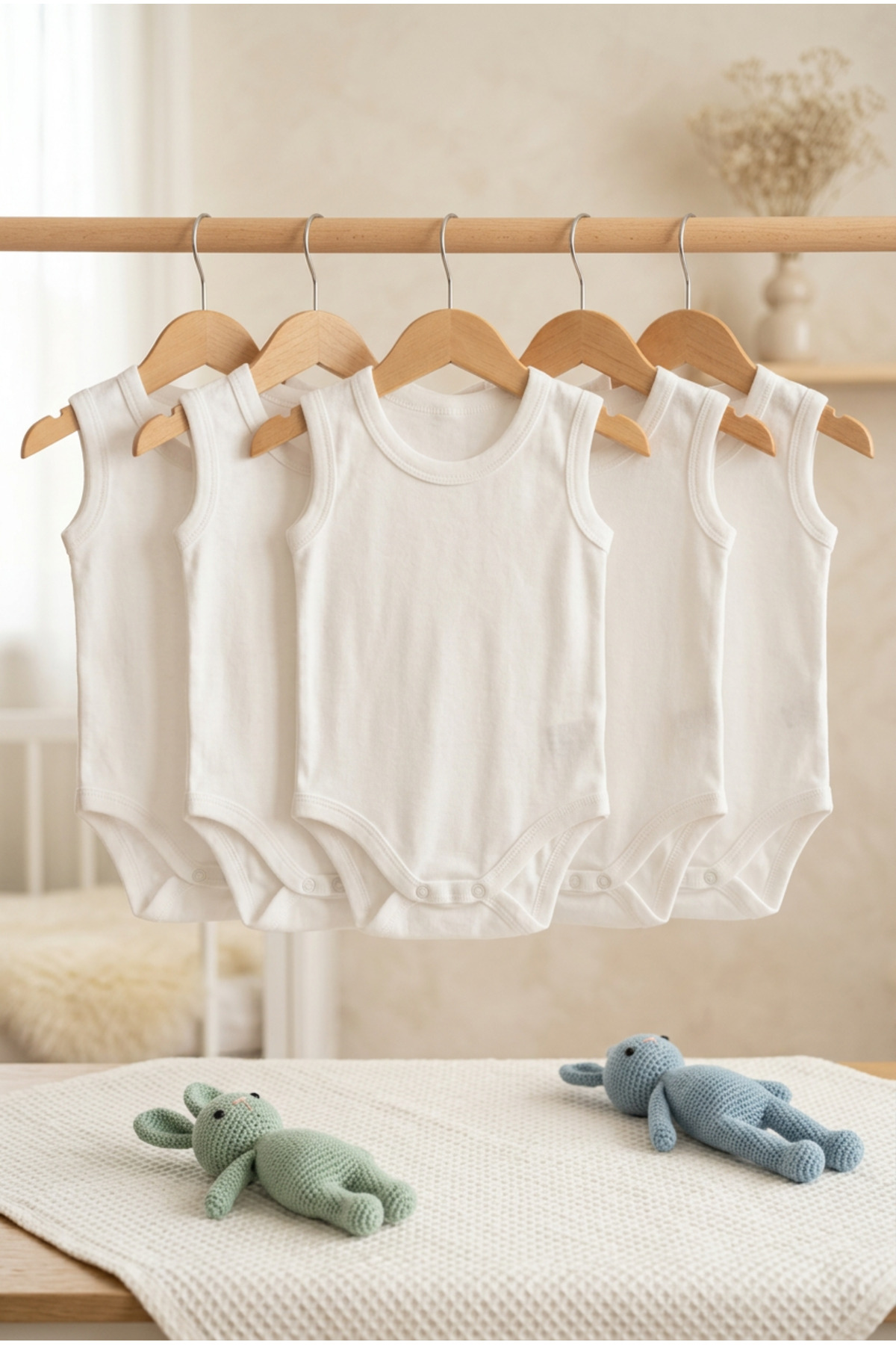 bebeqon %100 Pamuk Kolsuz Bebek Body 5’li Set Beyaz Çıtçıtlı Zıbın fotoğrafı 3 (önizleme)