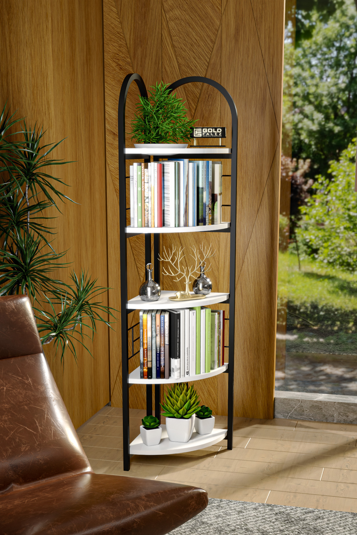 Goldfalez Metal Köşe Kitaplığı Beyaz 150 cm görsel 3