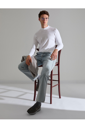 Pierre Cardin Ekru Slim Fit Çeyrek Yaka Basic Triko Kazak 50314188-VR019