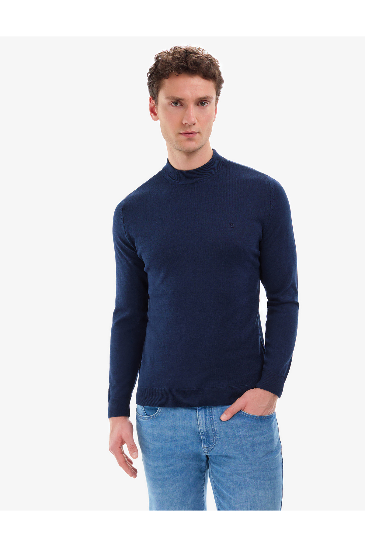 Pierre Cardin  Açık Lacivert Slim Fit Çeyrek Yaka Basic Triko Kazak 50314188-VR059 - Görsel 2
