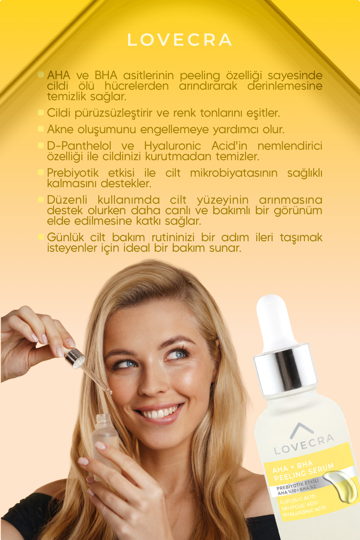 AHA/BHA Peeling Serum Glycolic Acid Salicylic Acid Hyaluronic Acid Derin Cilt Bakım Serumu 30 ml — CİLT-AHBHA — تصویر 2 از 6