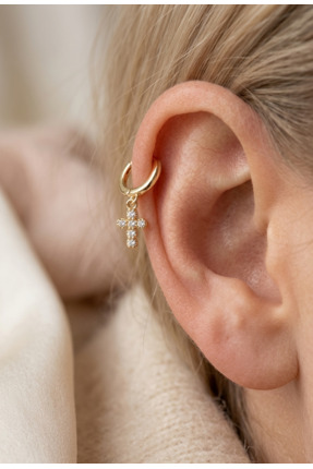 kurukafagift Çelik Piercing Halka Haç Figürlü Helix Tragus Zirkon Taşlı 6 mm