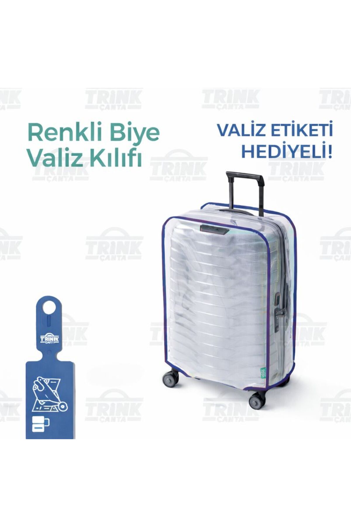 Trink Bag Transparent Luggage Pouch and Suitcase Protective Sleeve Colored Piping * BLUE *