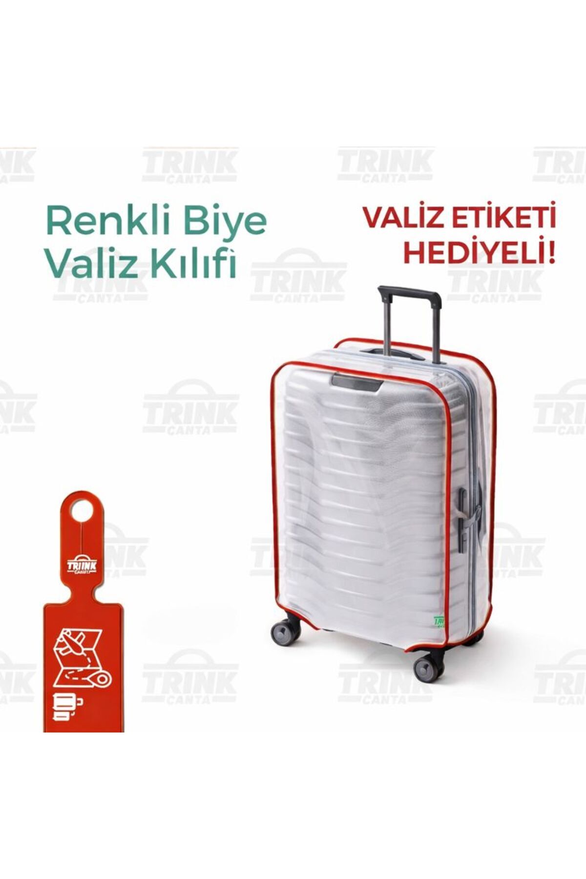 Trink Bag Transparent Luggage Pouch and Suitcase Protective Sleeve Colored Piping * RED *