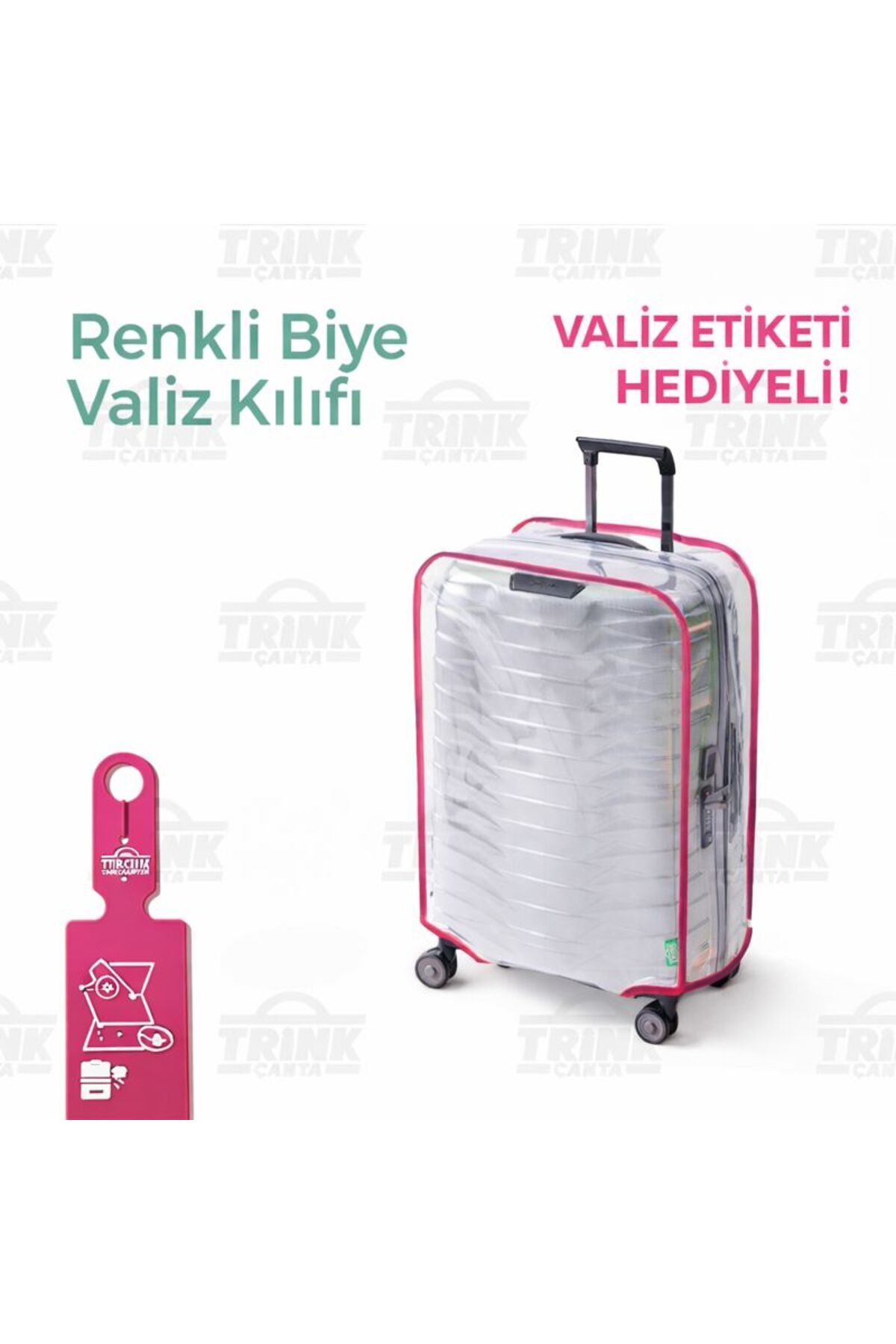 Trink Bag Transparent Luggage Pouch and Suitcase Protective Sleeve Colored Piping *PINK *