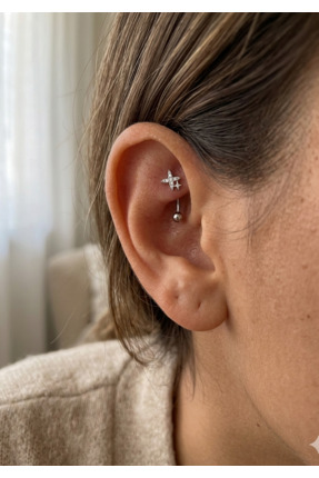 kurukafagift Rook Çelik Piercing Yıldız Figürlü Zirkon Taşlı