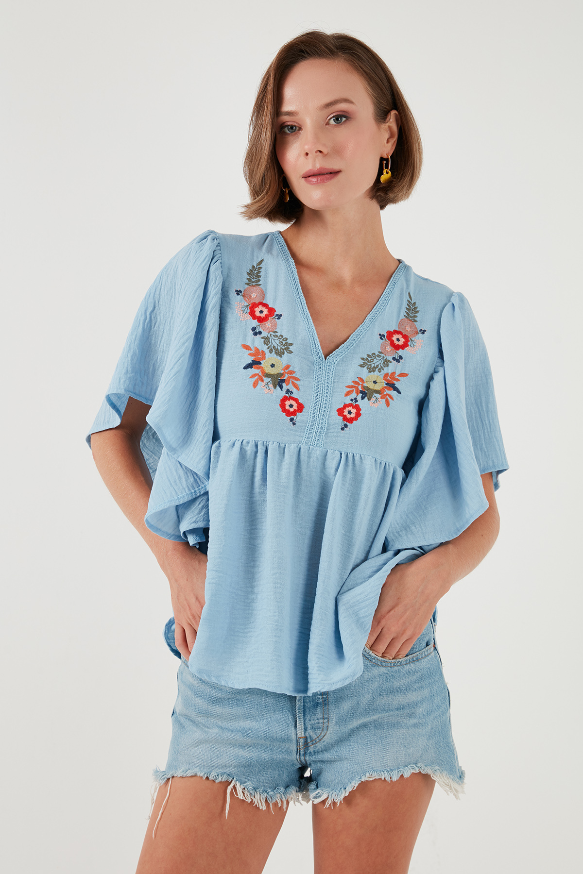 Lela  Nakışlı Yarasa Kollu Bluz BLUZ 611BZ0409 - Görsel 4