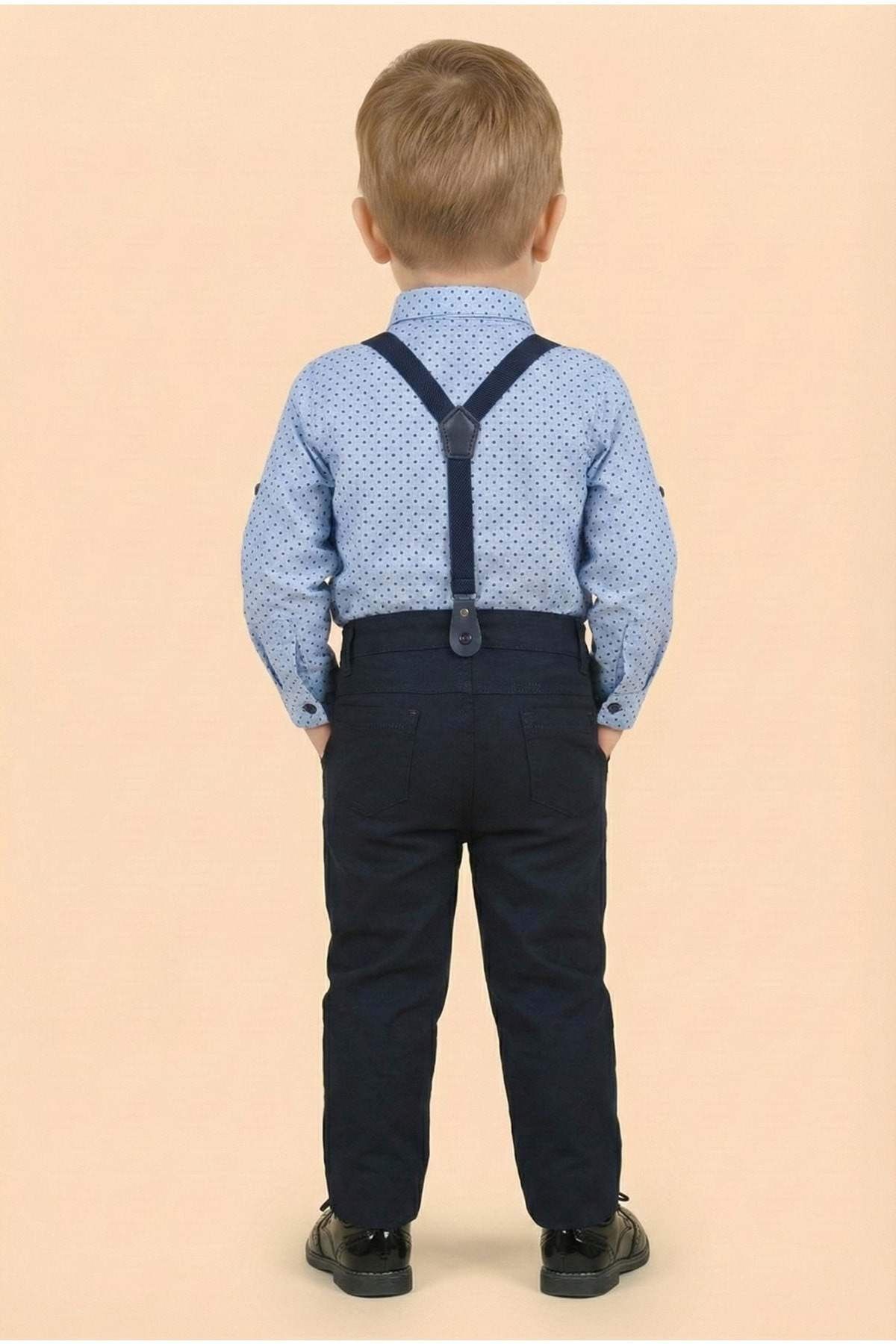 Mnk Baby&Kids Erkek Bebek Askı Papyon Gömlek Pantolon Takım M00785 MAVİ fotoğrafı 5 (önizleme)