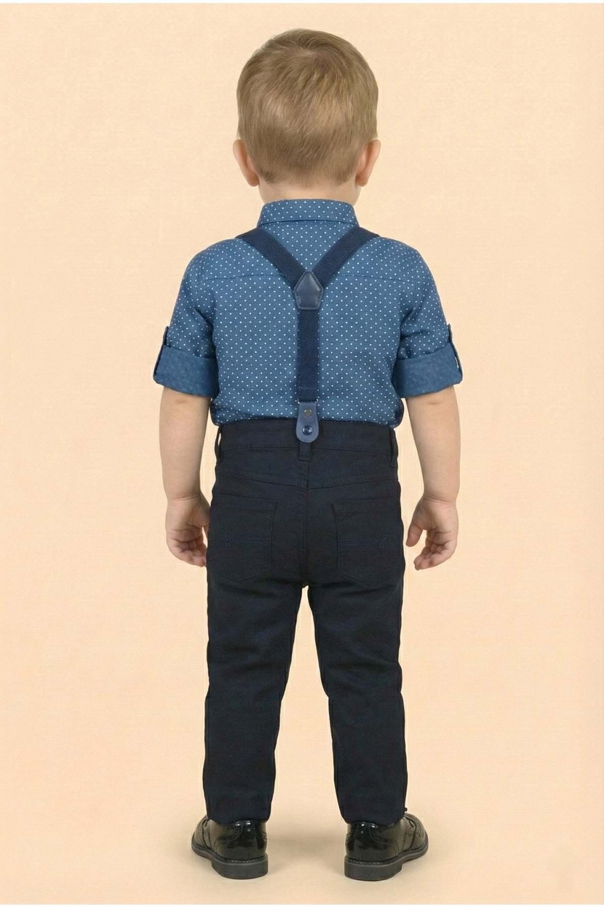 Mnk Baby&Kids Erkek Bebek Askı Papyon Gömlek Pantolon Takım M00785 İNDİGO fotoğrafı 4 (önizleme)