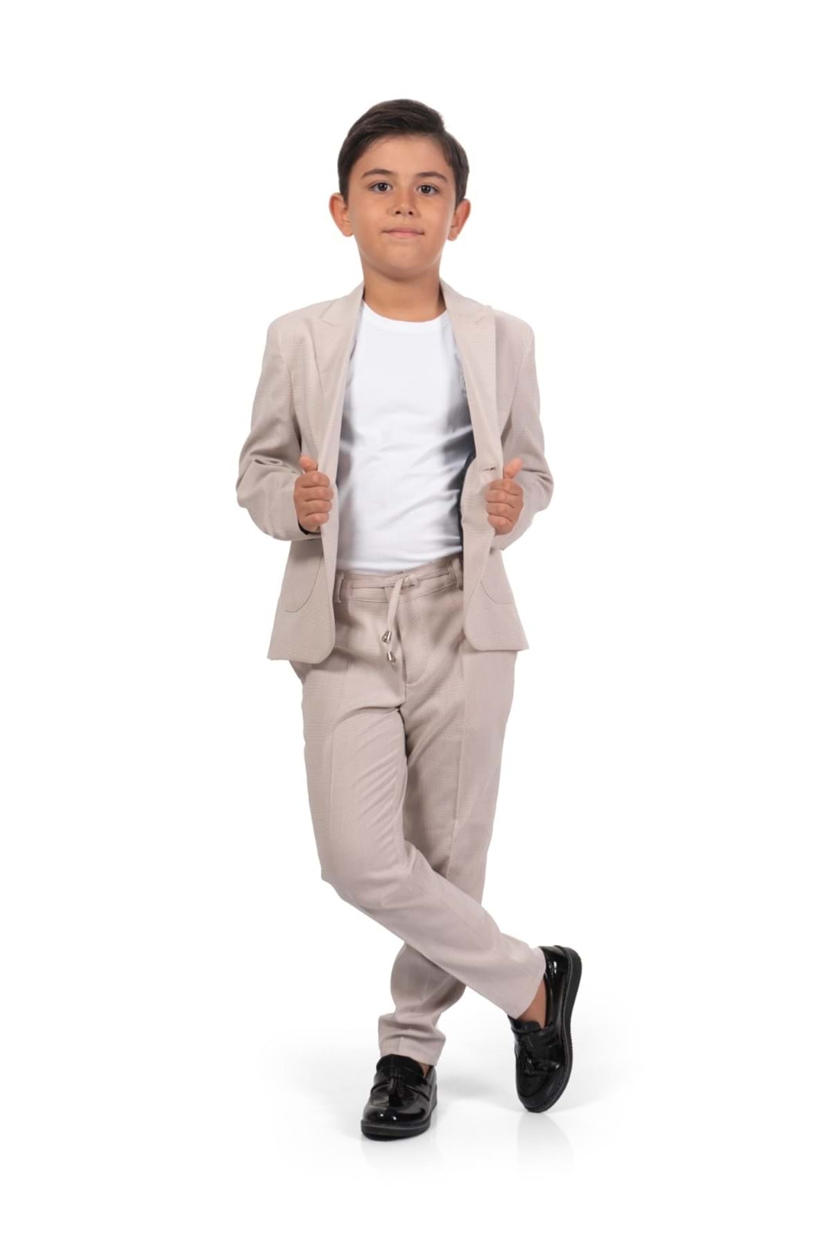 Mnk Baby&Kids Plaid Pattern Sports Boy Jacket, T-Shirt, Jogger Trousers Suit MNK0549 BEIGE