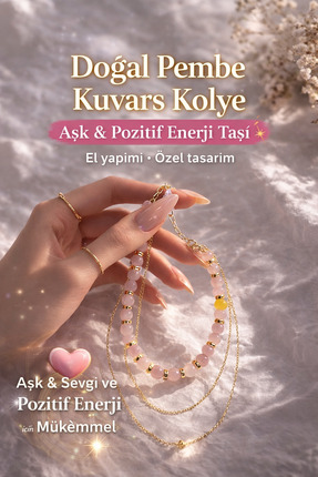 YNA VERA Design & Home Solar Pink Doğal Taş Kolye – Pembe Kuvars & Altın Deta...