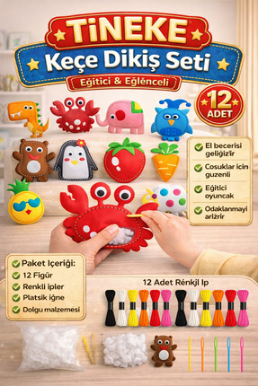 TİNEKE 12 Adet Çocuklar Için Kendin Yap Montessori Keçe Dikiş El Sanatları Se...