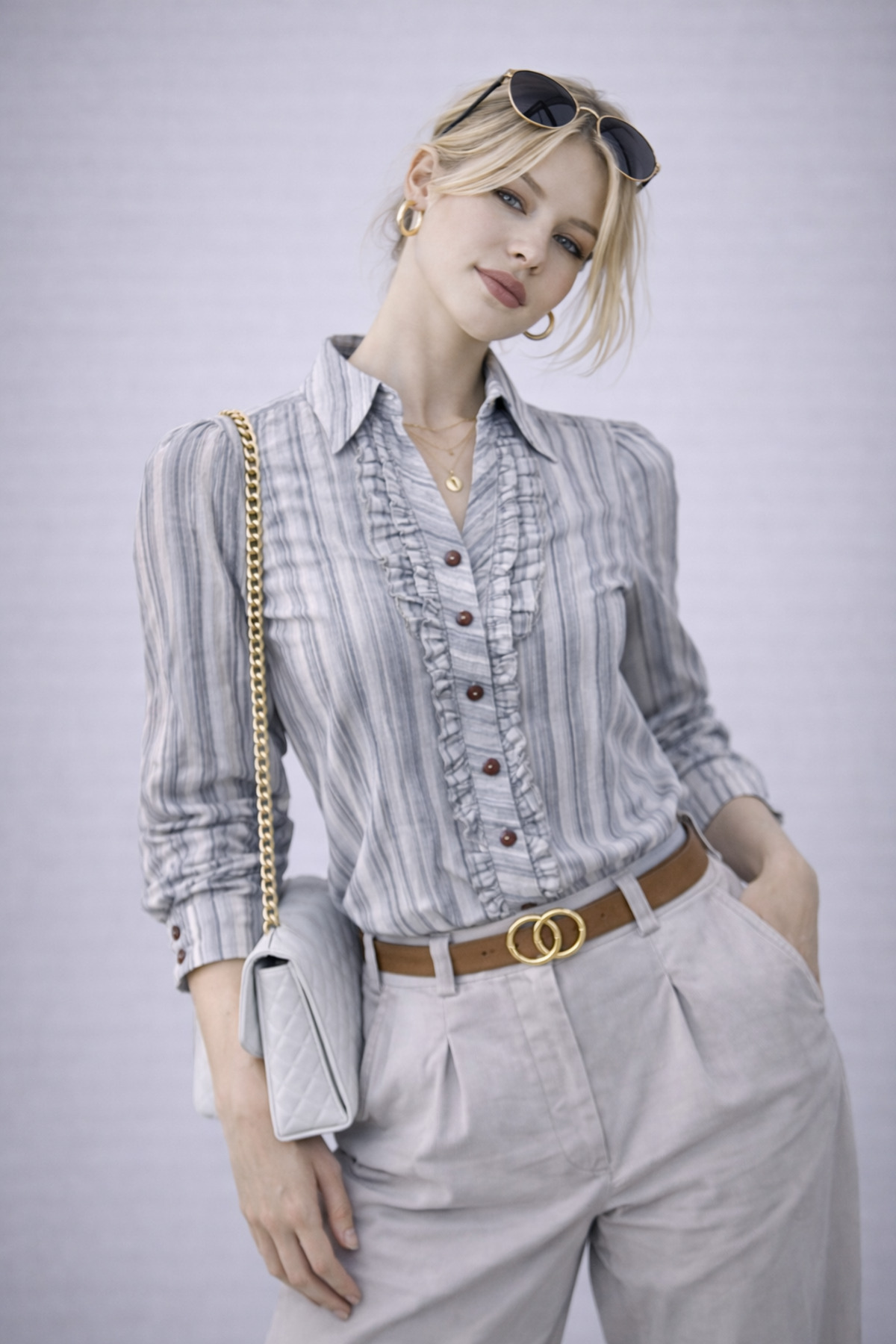 VALERIA  Çizgili Fırfır Detaylı Kadın Gömlek - Şık ve modern tasarım