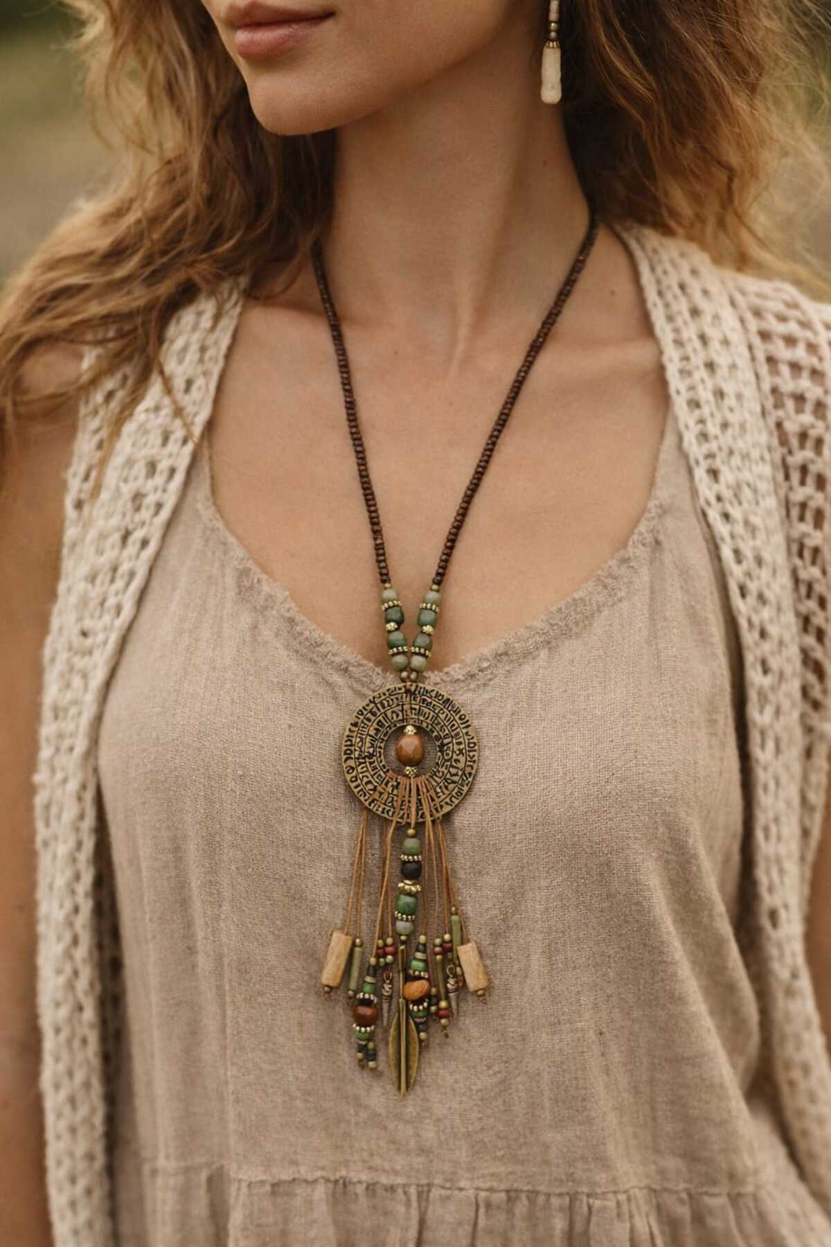 Kibele Long Ethnic Bohemian Authentic Handmade Colorful Casting Women's Necklace