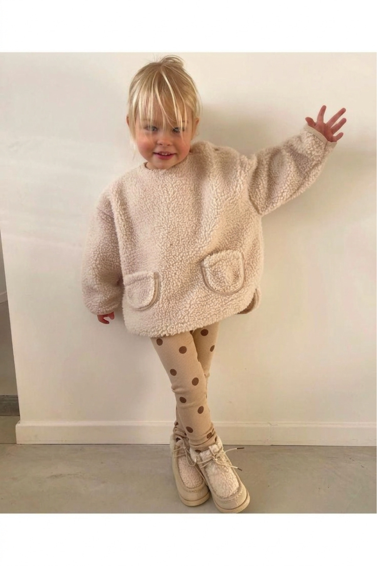 Little Koala %100 Organik Pamuk Puantiyeli Bebek Taytı – Bej & Kahve Esnek Belli Yumuşak Günlük Çocuk Taytı fotoğrafı 2 (önizleme)