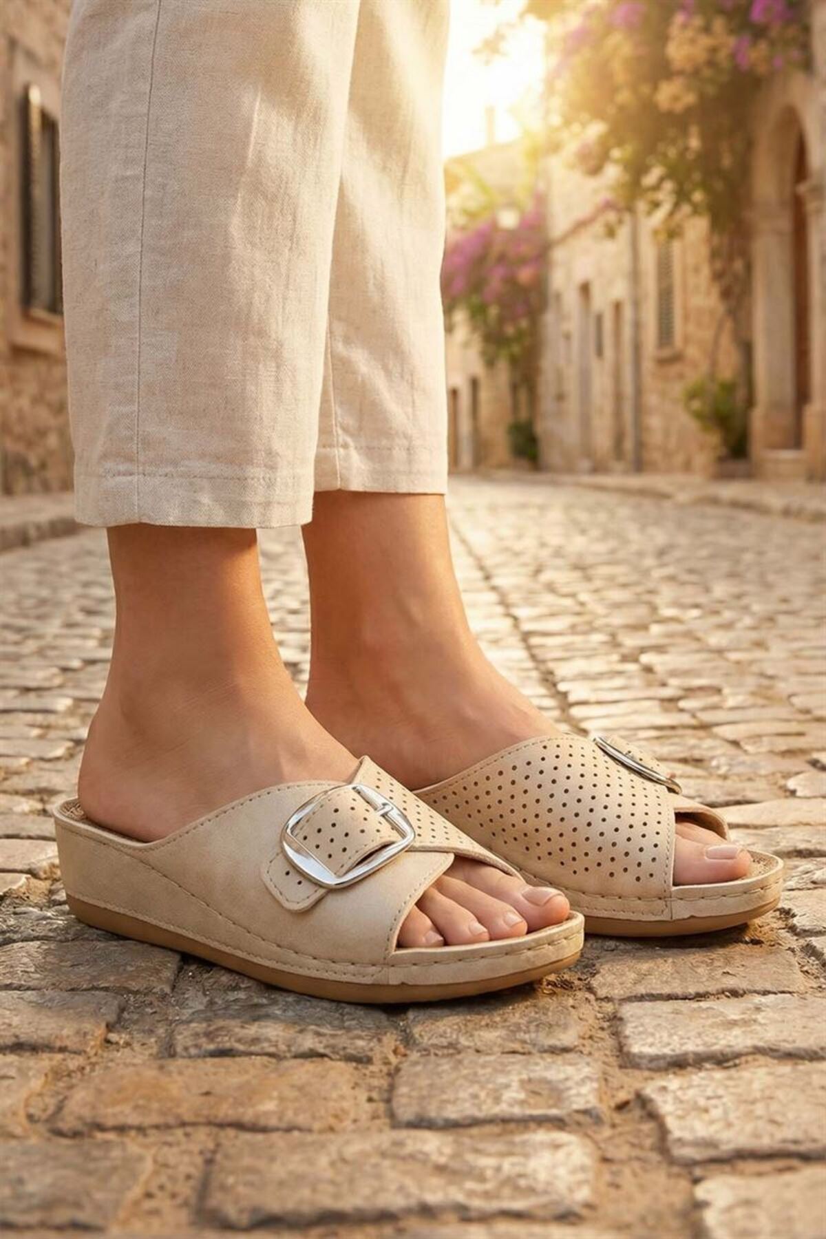 Women's Summer Massage Sole Heel Spur Single Buckle Adjustable High Heel Casual Slippers