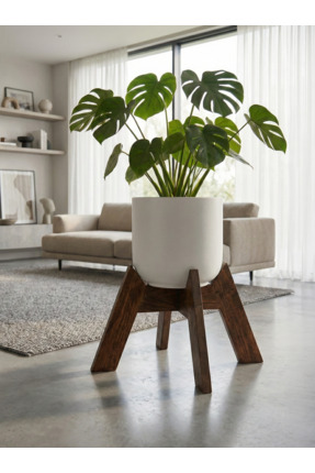 UĞRAŞ Dekoratif Ahşap Saksılık - Modern Dekoratif Bitki Saksı Altlığı 30 CM Ç...