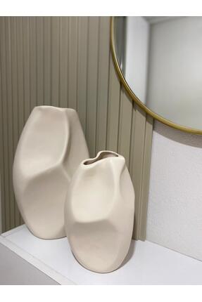 Tuge Home Kuğu Takım 2’li Seramik Vazo – Kum Beji