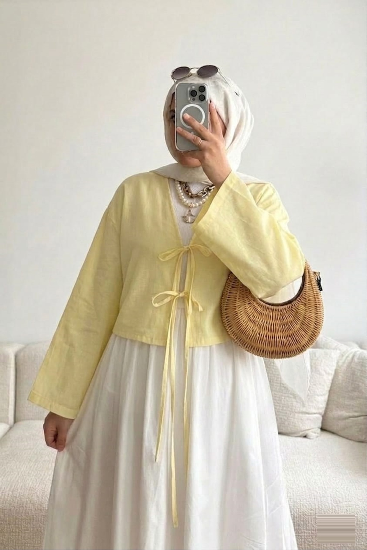 Giyim Gezegeni  Önü Bağlamalı Soft Sarı 2 Bağcıklı Kimono Gömlek Modern Şık Yeni Sezon Kimono Yeni Sezon