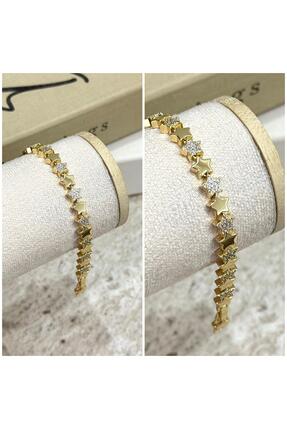 KOALA COMPANY ÇELİK ÜSTÜ ALTIN KAPLAMA GOLD RENK YILDIZ DESENLİ BİLEKLİK 17 C...