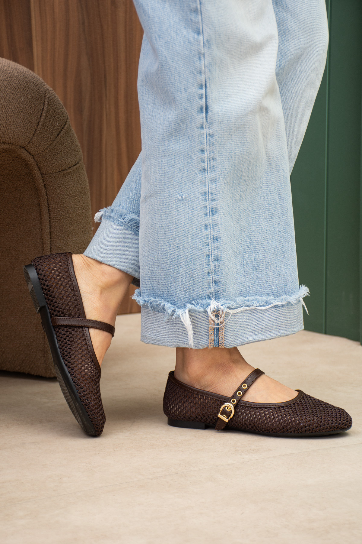 TexFoot  Lydia Fileli Nefes Alabilen Yumuşak Taban Memory Foam Ortopedik Tabanlı Kadın Babet Ayakkabı - Görsel 5