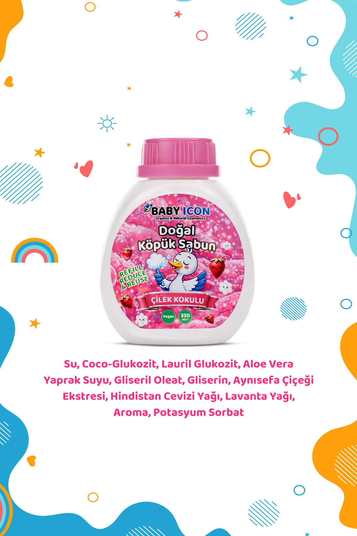 Baby İcon 2li Yedek Dolum - Doğal Çocuk Köpük Sabun 350 ml Çilek Kokulu fotoğrafı 2 (önizleme)