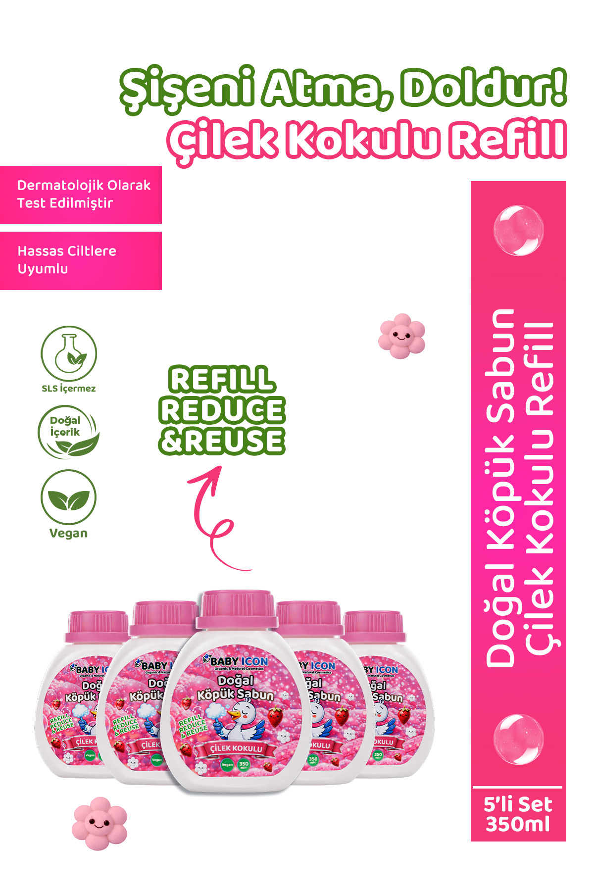 Baby İcon Doğal Çocuk Refill El Sabunu 350 ml Çilek Kokulu - 5li - Fiyatı, Yorumları
