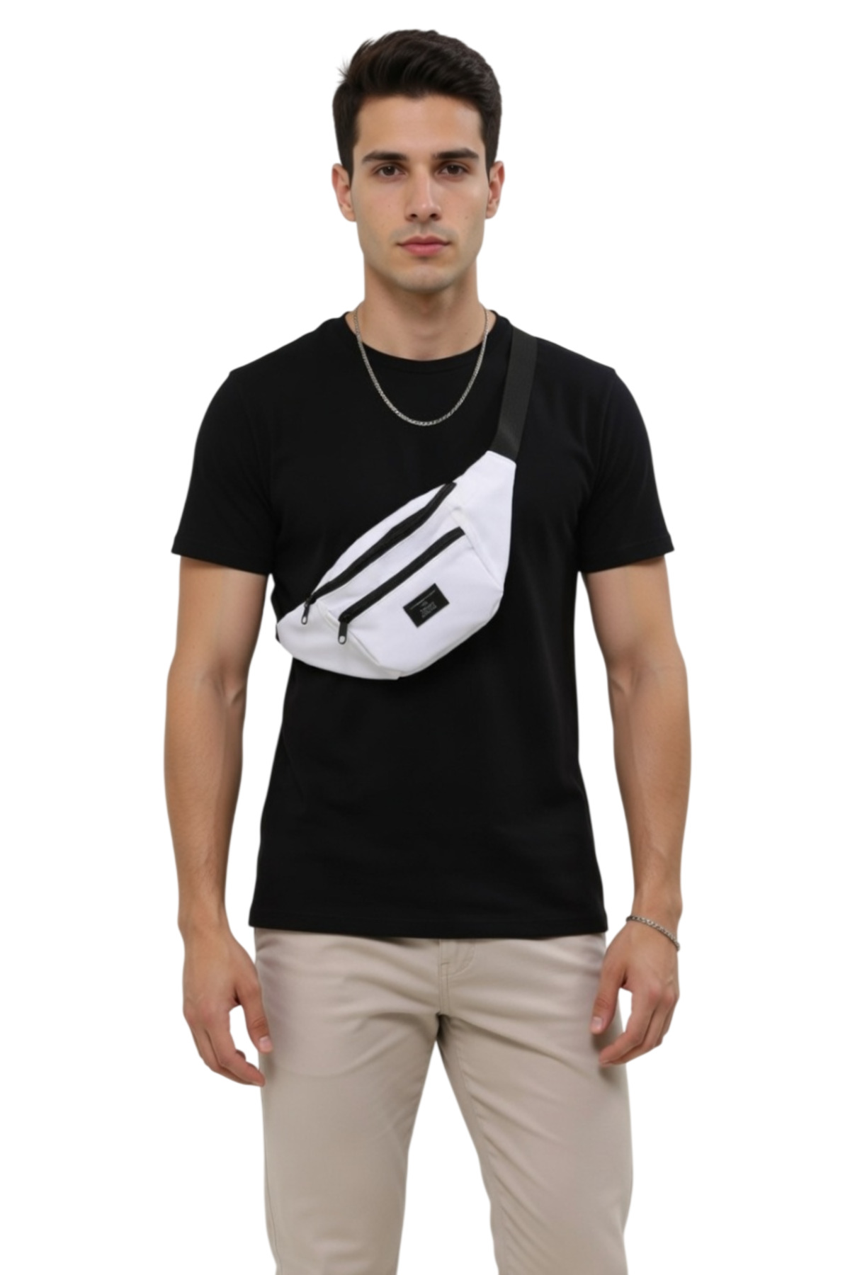 Çantachım  Bel Çantası Omuz Çantası 2 Bölmeli Çok Amaçlı Beyaz