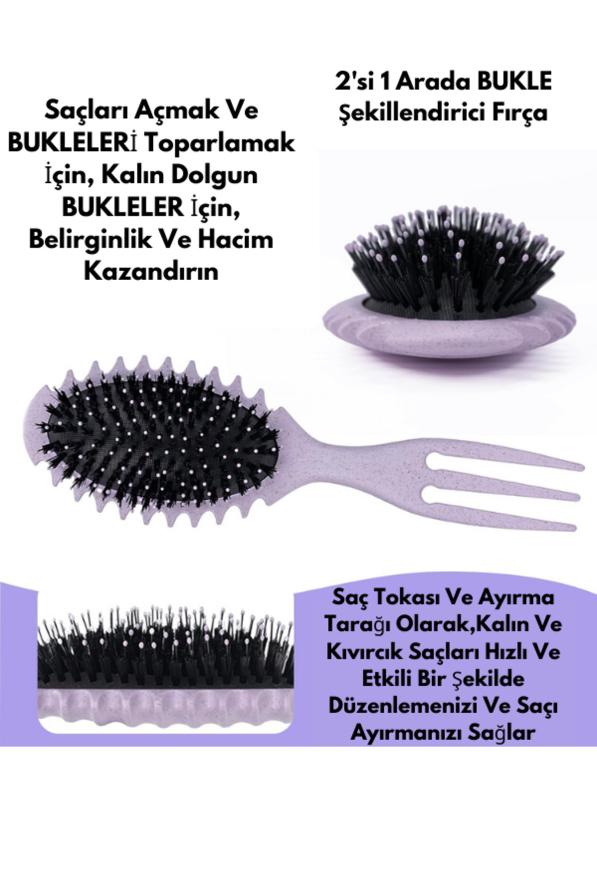 Magical Curl Bukle Tarağı Sihirli Tarak Saç Fırçası ve Tarak Mucizevi Tarak Saç Şekillendirme Seti — بنفش MagicalCurlMorBukle — تصویر 5 از 8