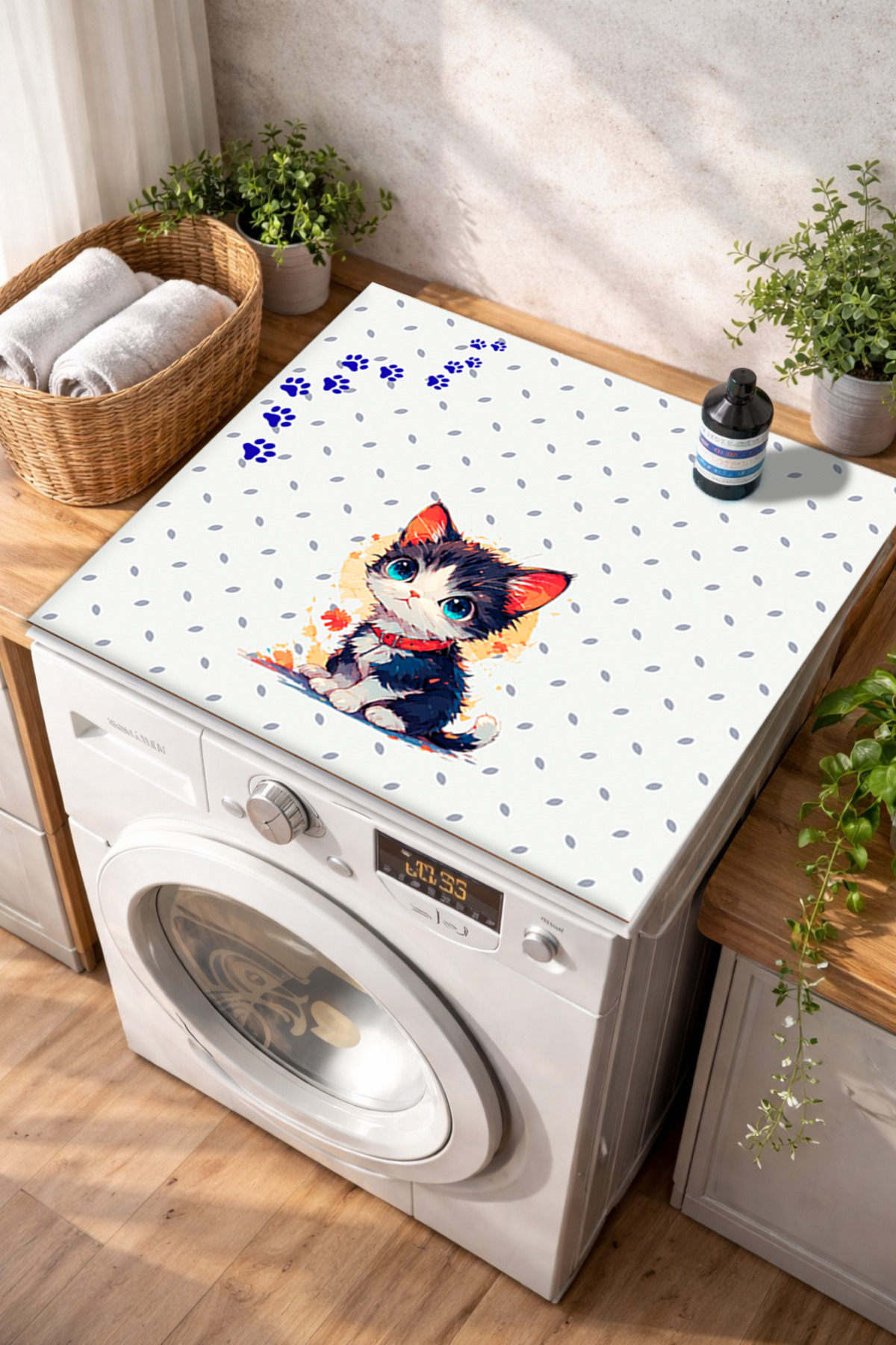 Getcarpet Çamaşır Makinesi ve Kurutma Makinesi Örtüsü Kaymaz Yıkanabilir Makine Üstü Koruma Pedi Dekoratif Mat