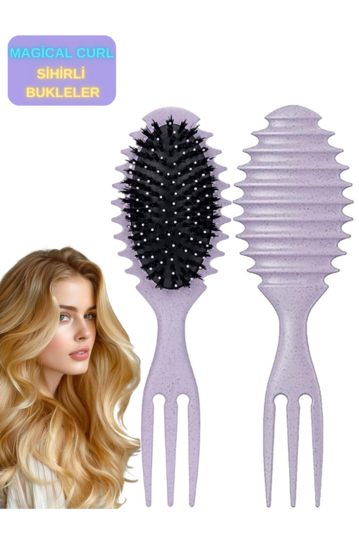 SheMask Magical Curl Bukle Tarağı Sihirli Tarak Saç Fırçası ve Tarak Mucizevi Tarak Saç Şekillendirme Seti — بنفش MagicalCurlMorBukle
