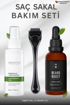 Dermotik Saç ve Gürleştirme Bakım Seti – Dermaroller, Saç Sakal Serumu ve Bib...