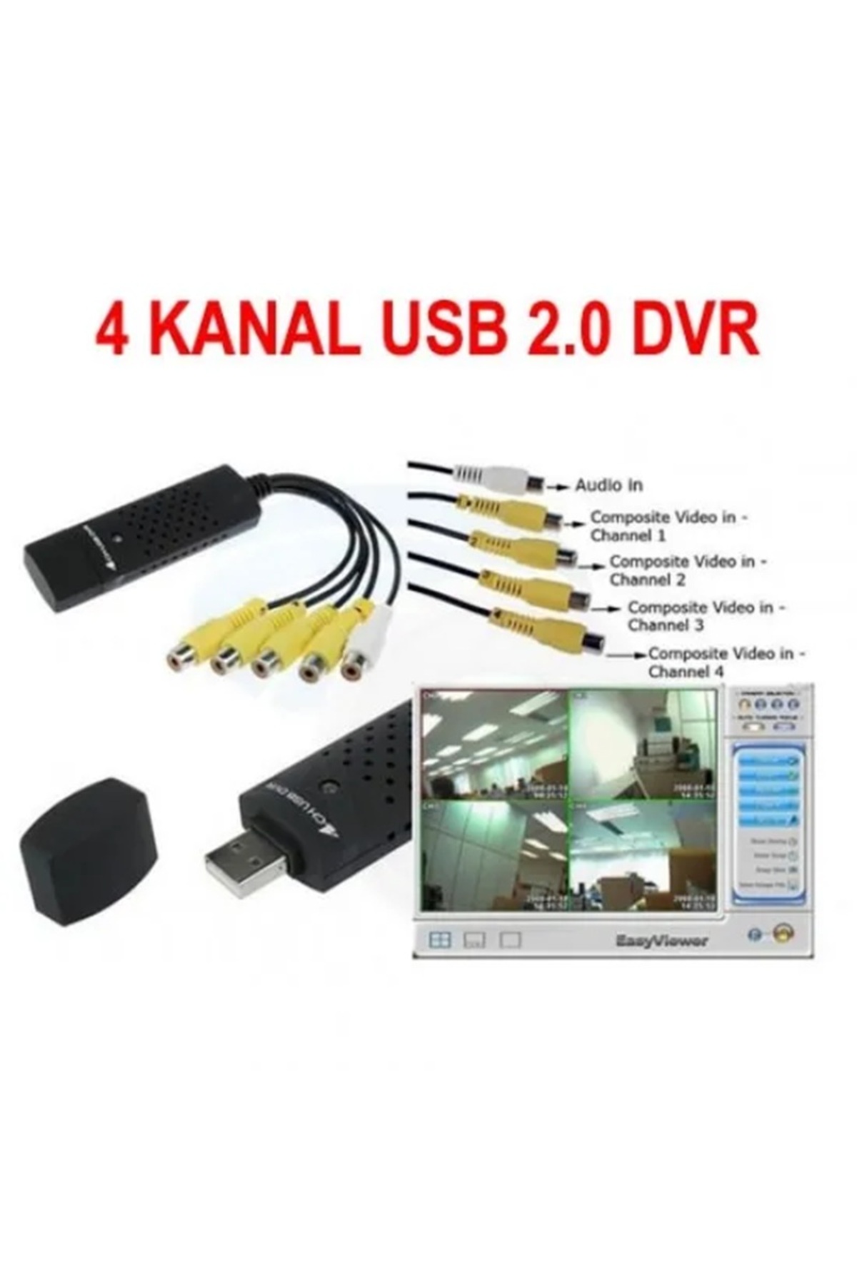 EasyCAP Capture Kamera Uydu TV den PC Kayıt Kartı 4 Kanal Ses Dönüştürücü Kayıt Kablosu Usb Dvr 4ch