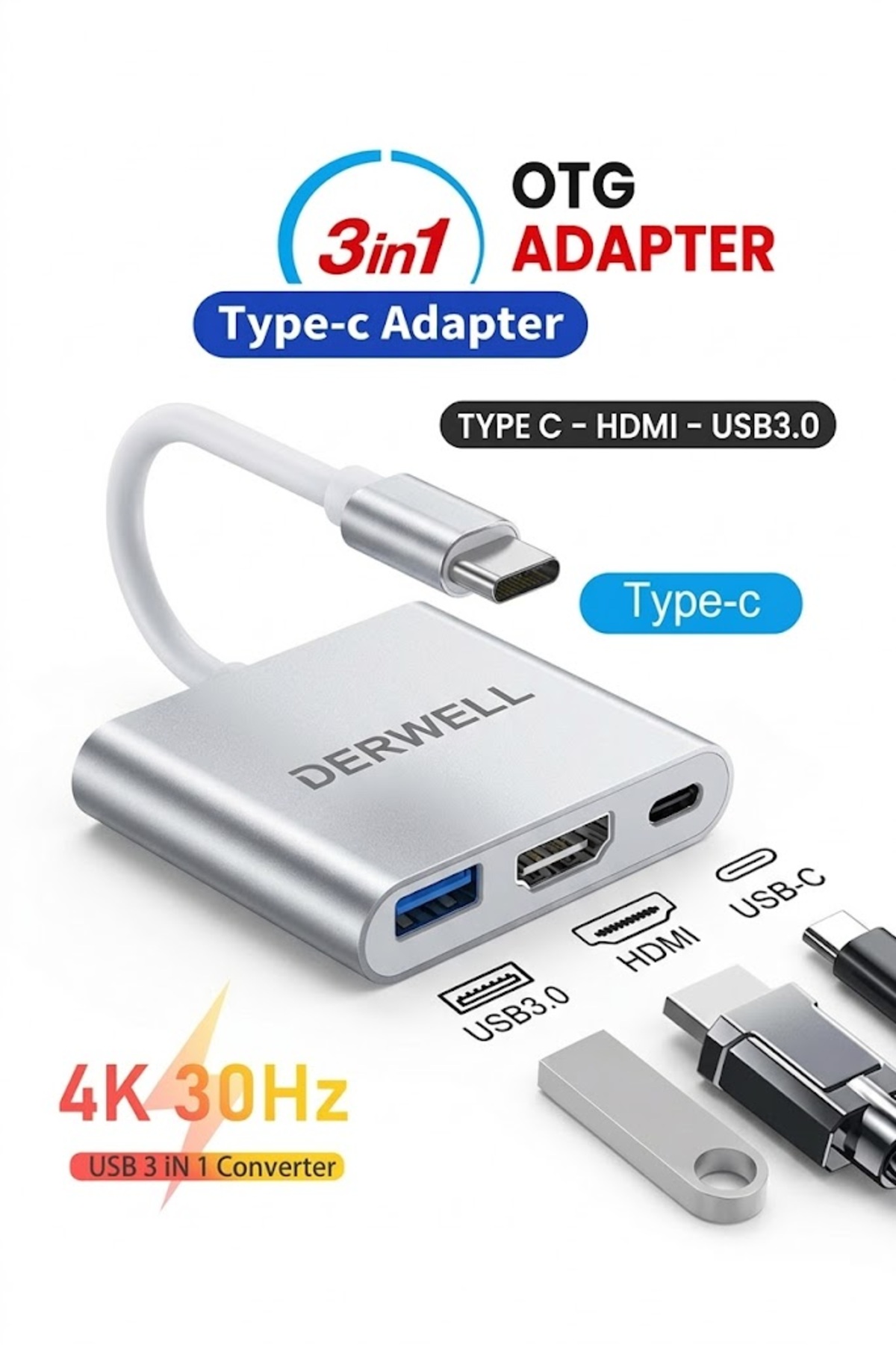 Type-C to Hdmi Usb 3.0 Type-C 3.1 (PD Şarj) Çevirici Dönüştürücü 4K Notebook/PC/Macbook için Adaptör