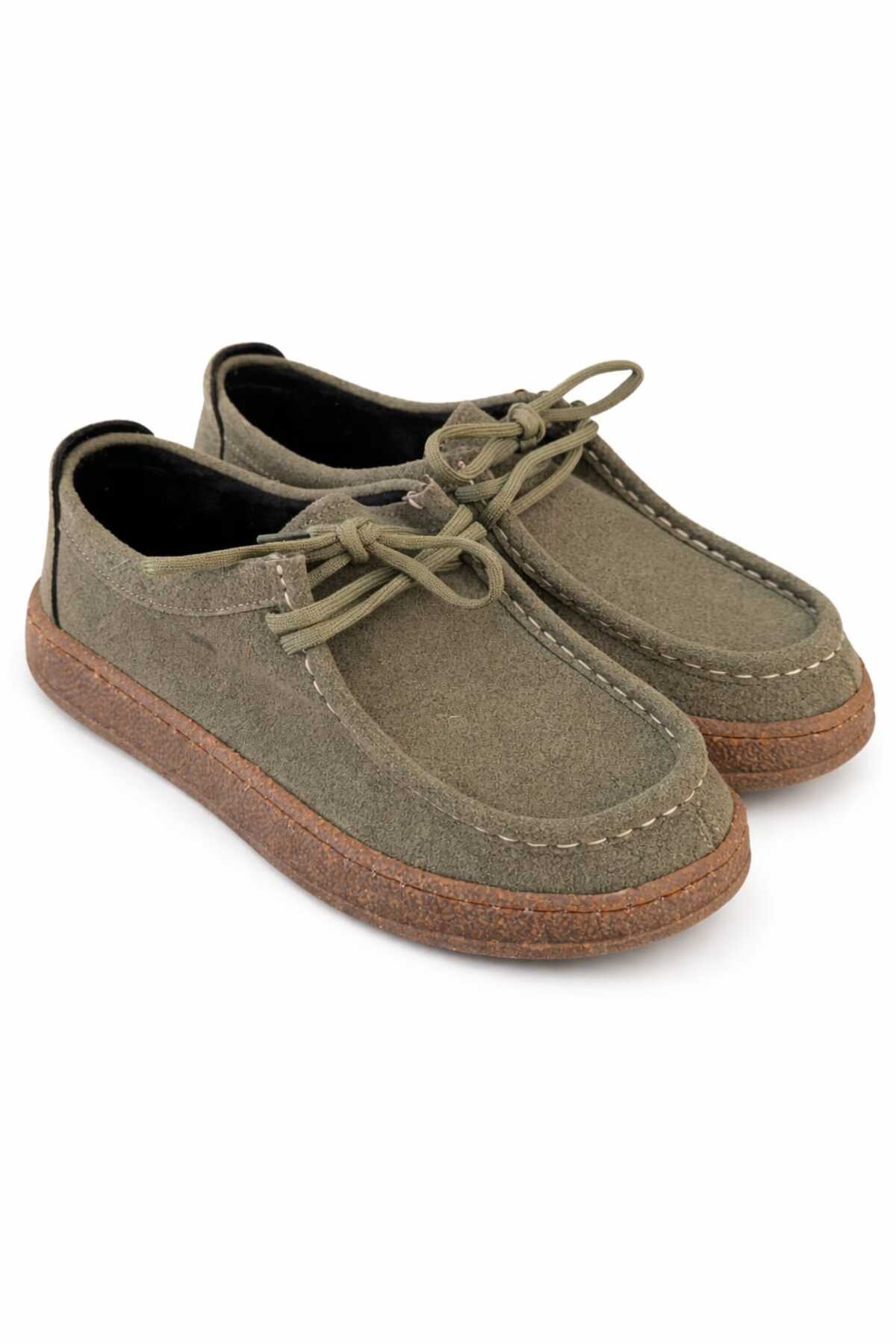 Melinta Shoes Melinta Haki Süet Kauçuk Taban Kadın Loafer Günlük Ayakkabı görsel 2