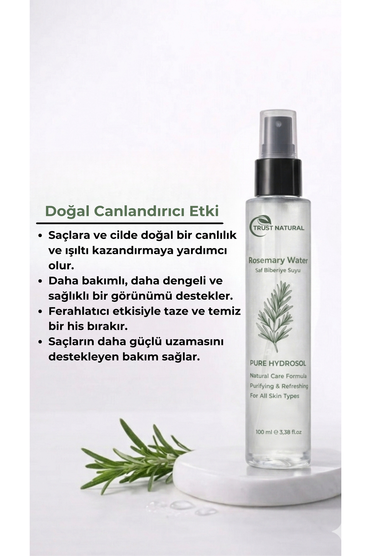 Biberiye Suyu Dökülme Karşıtı ve Saç Uzamasını Destekleyici Saç Toniği %100 Doğal ve Saf 100 ml — biberiye-2-100 — تصویر 2 از 3