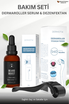 Dermotik Tiitanyum 540 İğneli Dermaroller 1 mm, Saç Sakal Serumu ve Dezenfekt...