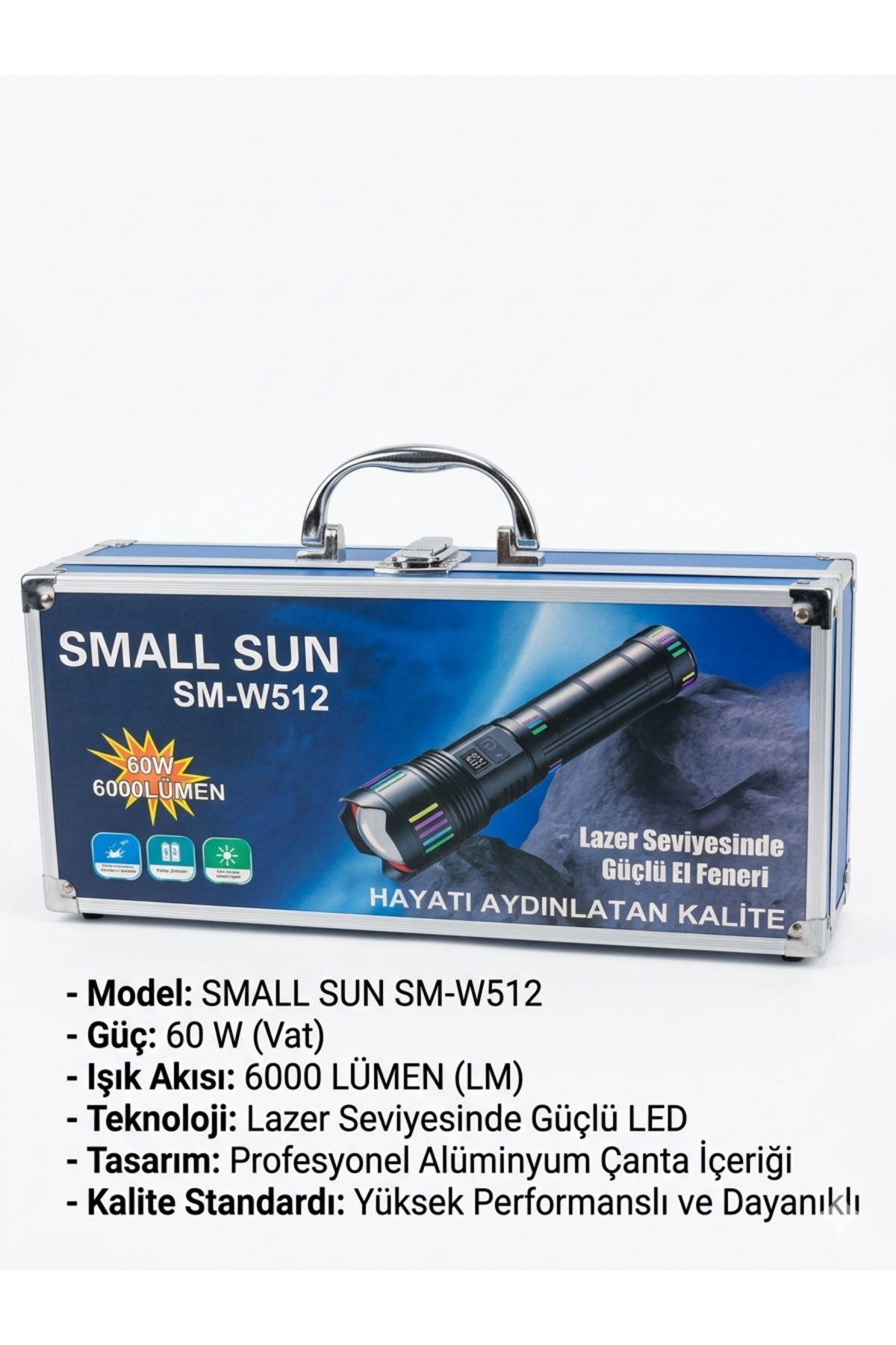 Small Sun SM-W512 Profesyonel Lazer LED El Feneri - 60W 6000 Lümen