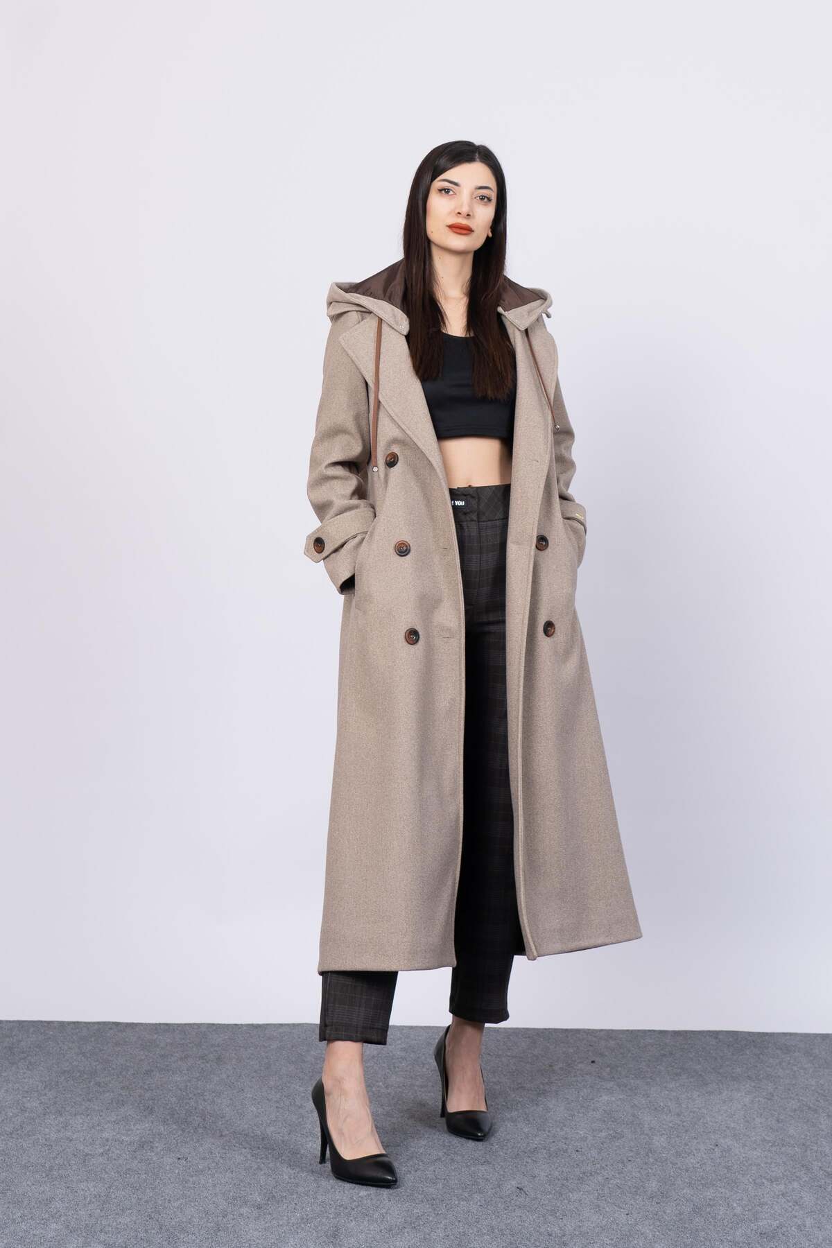 Marjinal  Kadın Kapişonlu astarllı Kaban